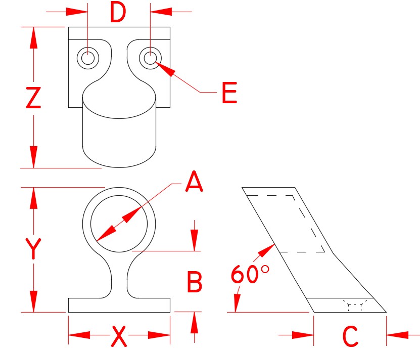 Stainless Steel Aft End Rail, Railing and Bimini, S3671-0600, S3671-0601, Line Drawing